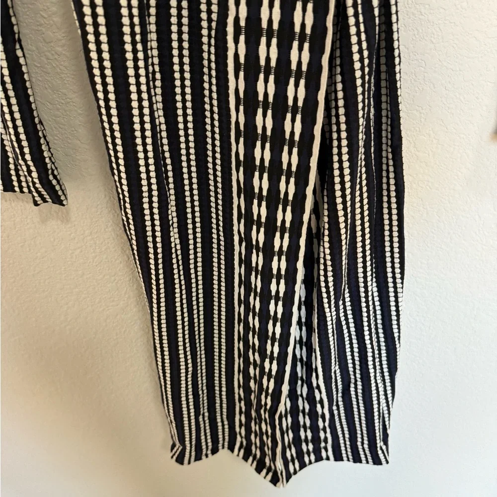 Tory Burch Navy Blue Oxford Stripe Long-Sleeve Jacquard Wrap Dress Size Small